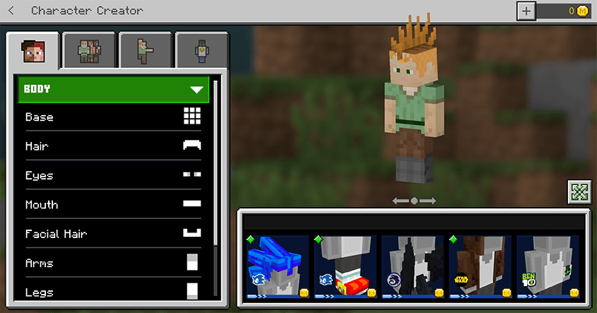 Minecraft Character Creator showing a live custom character preview